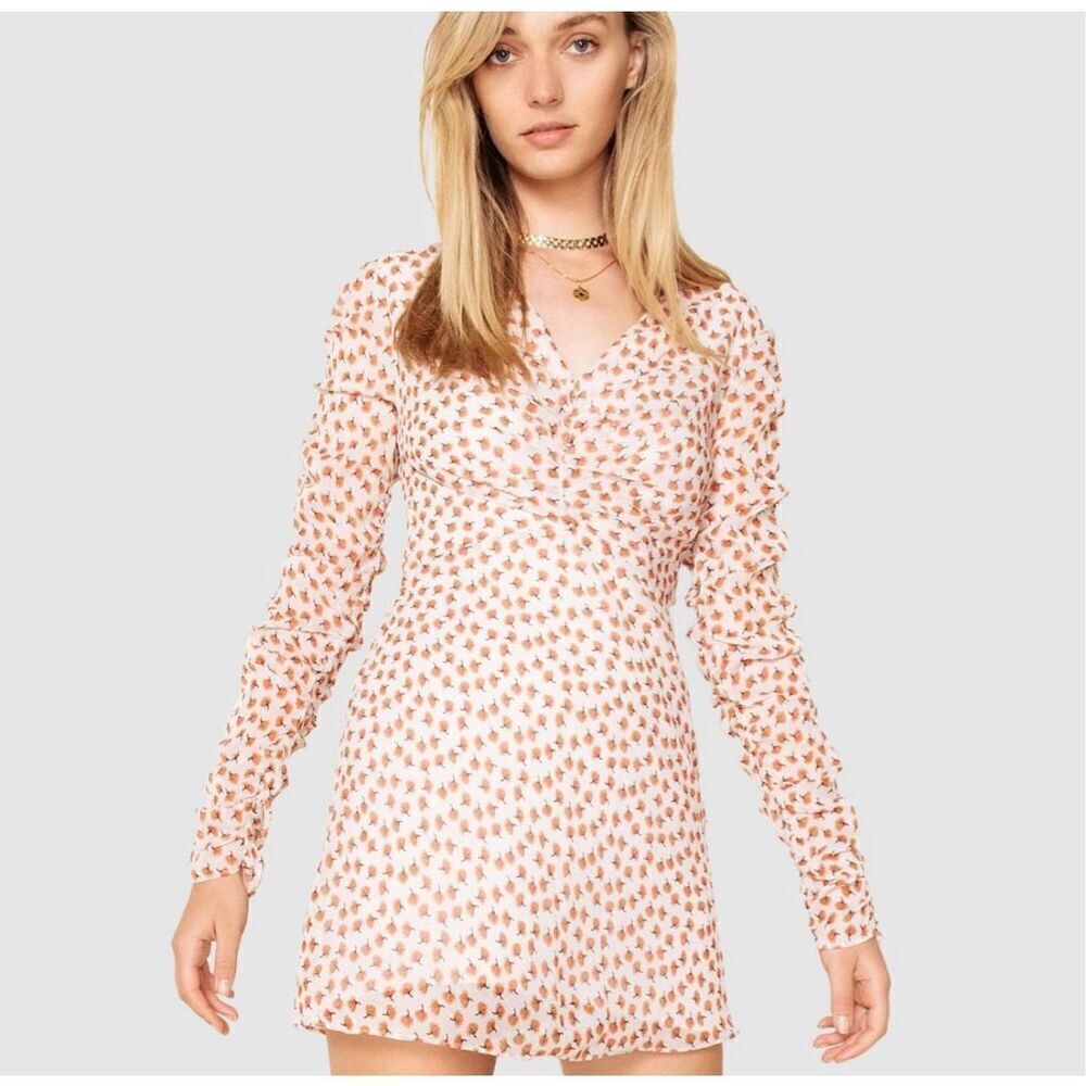 East Order Fin Apricot Floret ruched layered sheer M dress